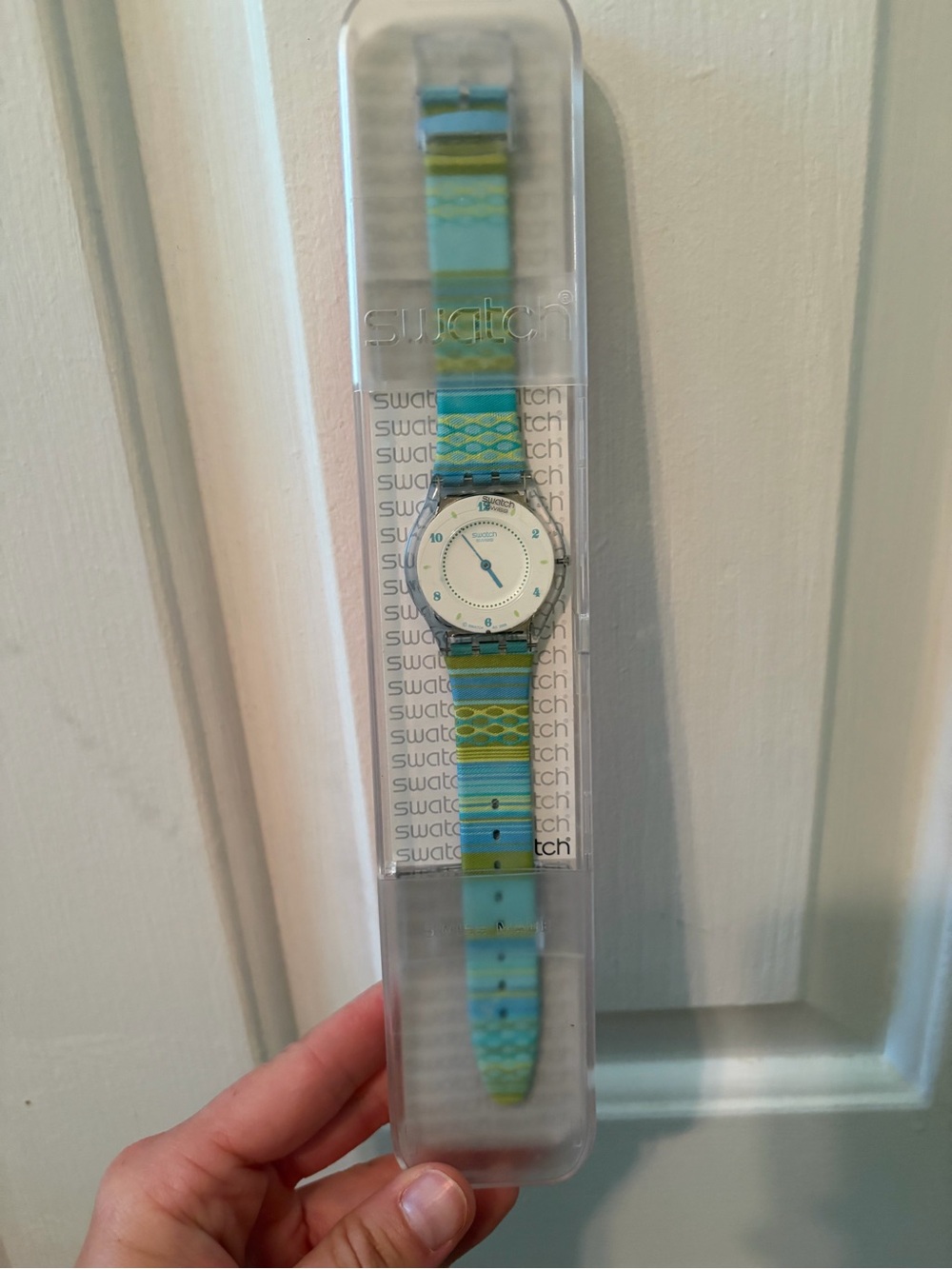 Swatch Blue and Lime Pattern Strap Watch